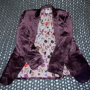Cabi Purple Velvet Blazer with Whimsical Lining